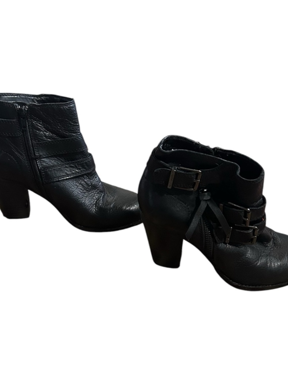Gianni Bini Black Leather Ankle Booties with Buckle Straps